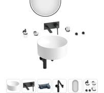 Накладная раковина для ванной Wellsee Le.charme в наборе 9 в 1: раковина из камня цвет матовый белый, встраиваемый смеситель, сифон, аксессуары 5 шт, зеркало (цвет набора матовый черный) 202000328