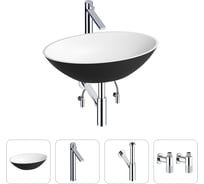 Накладная раковина для ванной Wellsee Le.huit.mars в наборе 4 в 1: раковина из камня (цвет матовый черный/матовый белый), высокий смеситель, сифон, угловые вентили 2 шт. 202000095