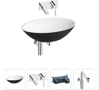 Накладная раковина для ванной Wellsee Le.huit.mars в наборе 4 в 1: раковина из искусственного камня (цвет матовый черный/матовый белый), встраиваемый смеситель, сифон 202000240