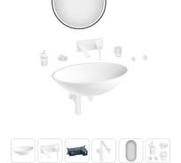 Накладная раковина для ванной Wellsee Le.huit.mars в наборе 9 в 1: раковина из камня цвет матовый белый, встраиваемый смеситель, сифон, аксессуары 5 шт, зеркало (цвет набора матовый белый) 202000304