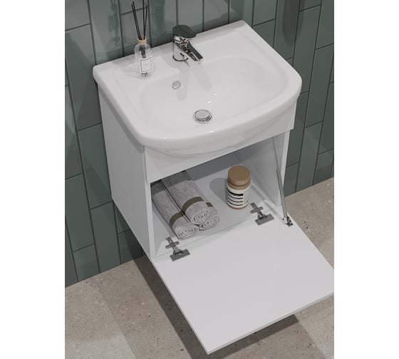 Подвесная тумба с раковиной ORANGE Роса белый глянец PRo-45TUW+RA