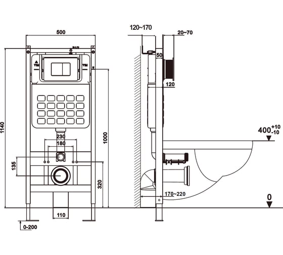 Комплект ABBER подвесной унитаз Bequem AC1100 белый с инсталляцией