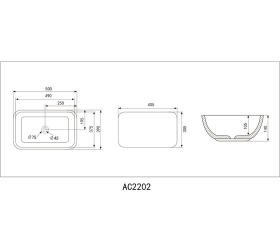 Накладная раковина ABBER Rechteck черная матовая AC2202MB