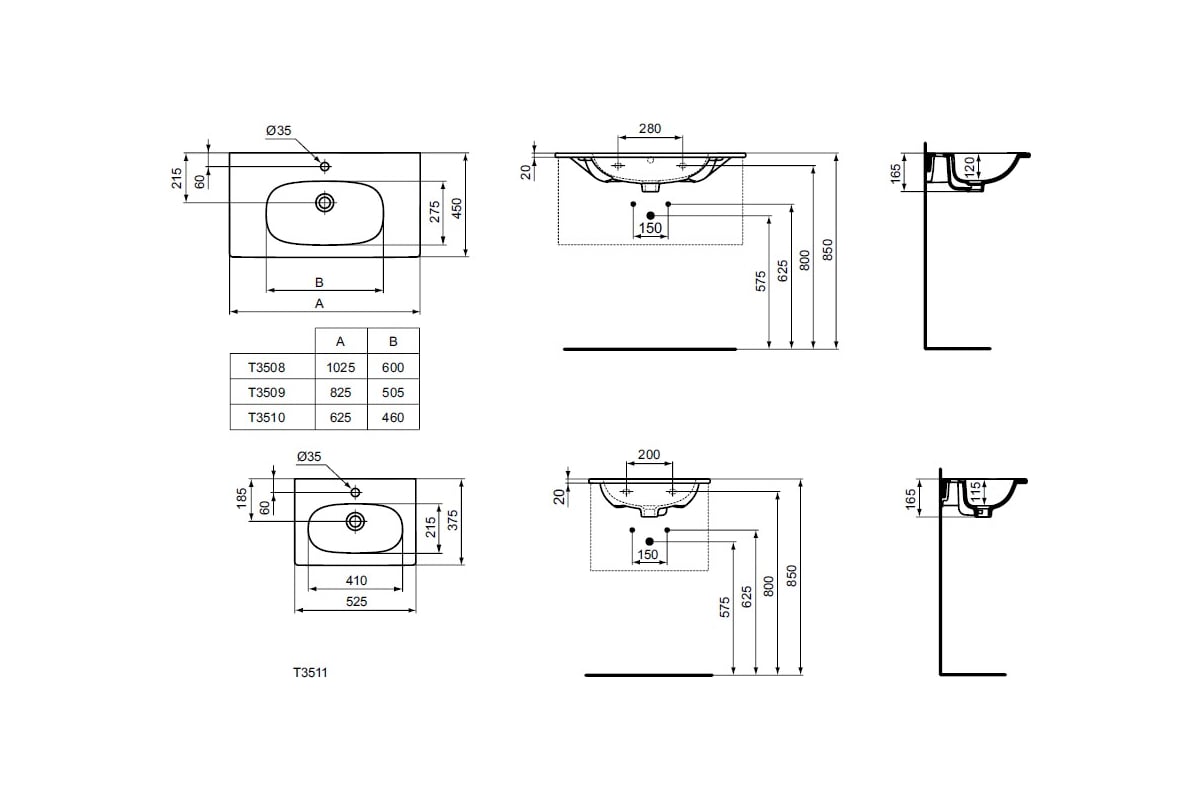 Умывальник подвесной Ideal Standard TESI Vanity 80 T350901 в Санкт ...