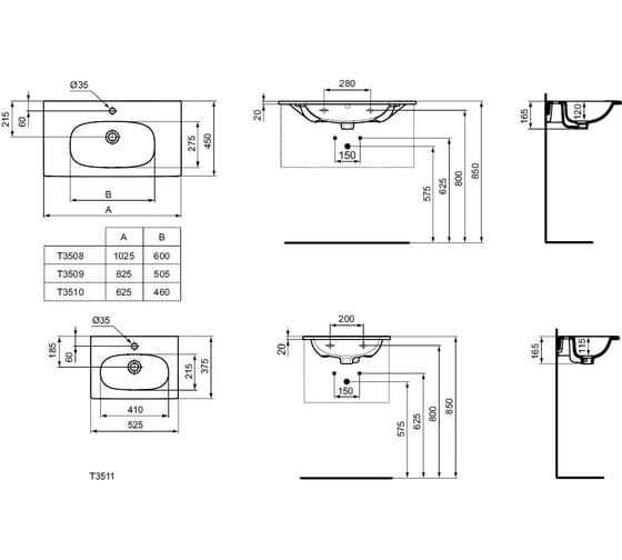 Умывальник подвесной Ideal Standard TESI Vanity 80 T350901