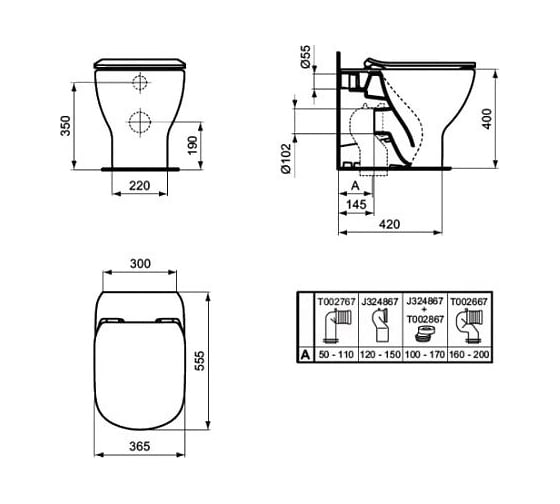 Чаша для унитаза приставного Ideal Standard Tesi AquaBlade T007701