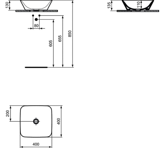 Умывальник мебельный Ideal Standard CONNECT AIR 40 без отверстия п/смес E034701
