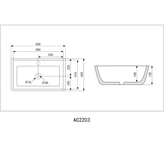 Накладная раковина ABBER Rechteck черная матовая AC2203MB