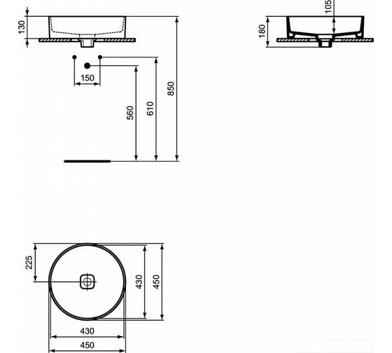 Мебельный умывальник Ideal StandardSTRADA II Round Vessel 45 без отверстия под смеситель T296101