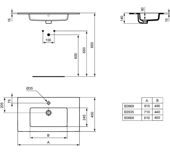 Мебельный умывальник Ideal Standard TEMPO Vanity 61 белый E066801