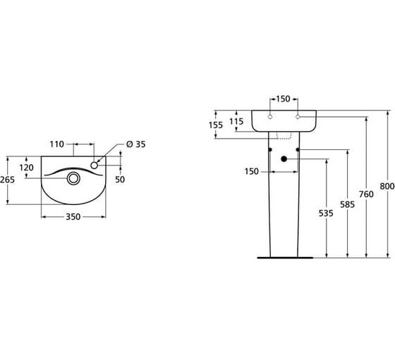 Рукомойник Ideal Standard Connect Arc 35 см E791501