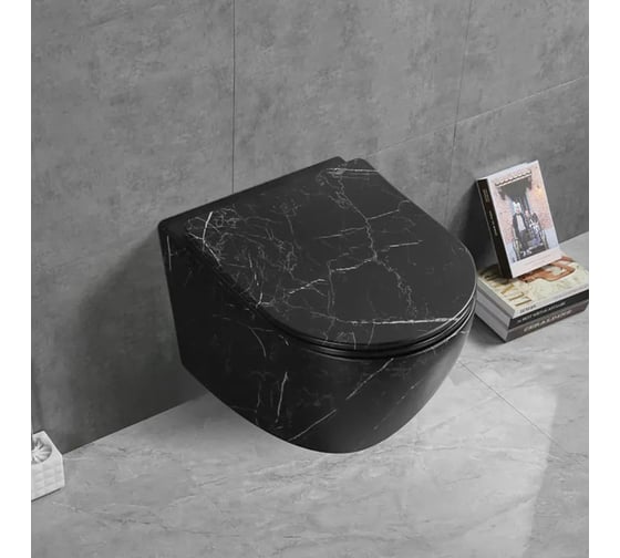 Подвесной унитаз Cerutti SPA sella aria tornado mmb ct безободковый, с сиденьем микролифт, черный мрамор матовый 9531
