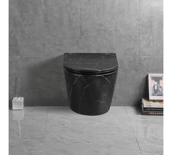 Подвесной унитаз Cerutti SPA sella aria tornado mmb ct безободковый, с сиденьем микролифт, черный мрамор матовый 9531