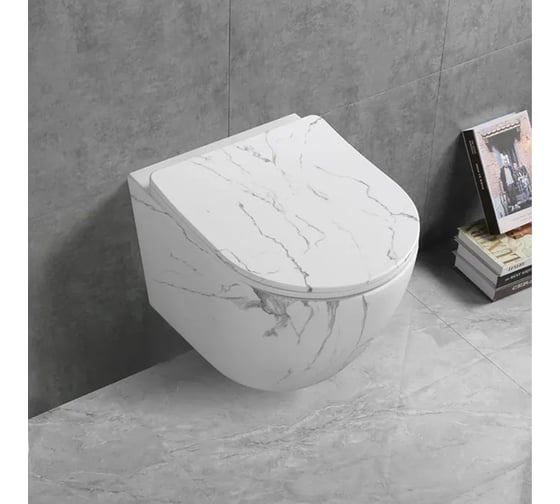 Подвесной унитаз Cerutti SPA sella aria tornado mmw ct безободковый, с сиденьем микролифт, белый мрамор матовый 9532