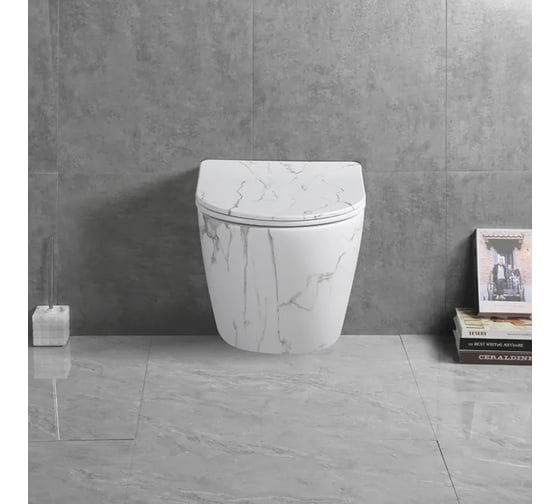 Подвесной унитаз Cerutti SPA sella aria tornado mmw ct безободковый, с сиденьем микролифт, белый мрамор матовый 9532