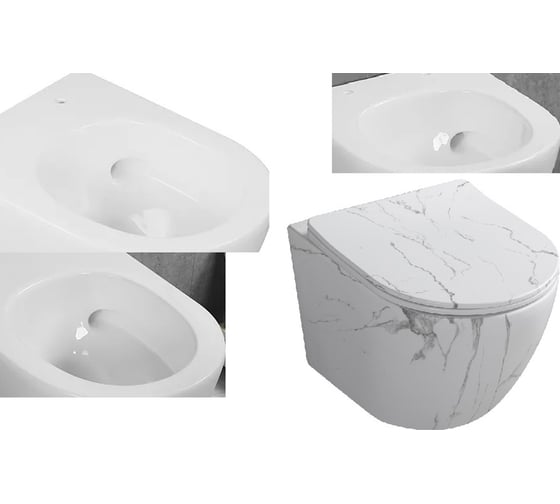 Подвесной унитаз Cerutti SPA sella aria tornado mmw ct безободковый, с сиденьем микролифт, белый мрамор матовый 9532