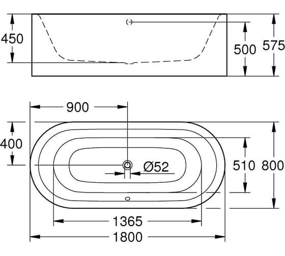 Ванна Grohe Essence 180x80x57.5 см, альпин-белый 39729000