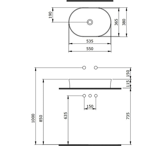 Накладная раковина Berges Ego sl овал 55x38 см, матовый серый, без отверстия под смеситель 181612