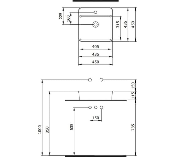 Накладная раковина Berges Ego sl 45x45 см, матовый серый, с отверстием под смеситель 182064