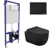 Комплект для монтажа подвесного унитаза Berges инсталляция novum525, кнопка f5 soft touch черный, унитаз ventas black, сиденье дюропласт микролифт быстросъем 043326