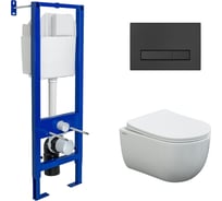 Комплект для монтажа подвесного унитаза Berges инсталляция atom line 410, кнопка черная soft touch, унитаз ventas, сиденье дюропласт ventas slim so 043306