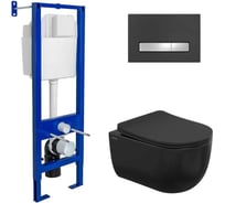 Комплект для монтажа подвесного унитаза Berges инсталляция atom line, кнопка soft touch черный/хром глянец, унитаз ventas black, сиденье микролифт быстросъем 043325