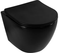 Подвесной безободковый унитаз Art&Max OVALE с сиденьем в комплекте, чёрный матовый AM011CHR-MB/SC