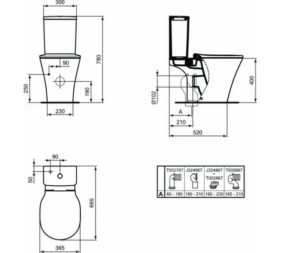 Унитаз Ideal Standard без бачка CONNECT AIR AquaBlade горизонт/выпуск без сиденья E009701