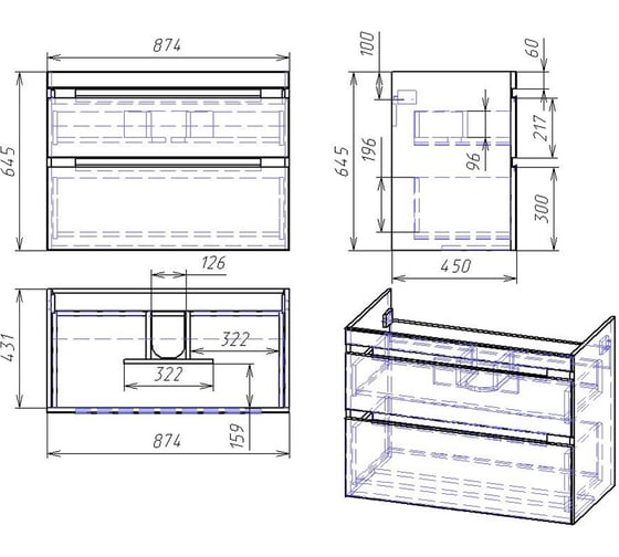 Тумба Dreja eco Grace Pus 90, белый лак, 2 ящика 99.0906