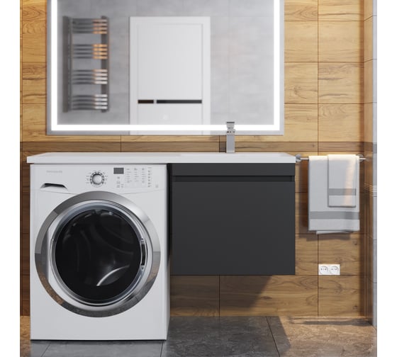 Тумба с раковиной под стиральную машину Uperwood Magenta 60/120 см, подвесная, черная, выдвижной ящик, правая 52930205155