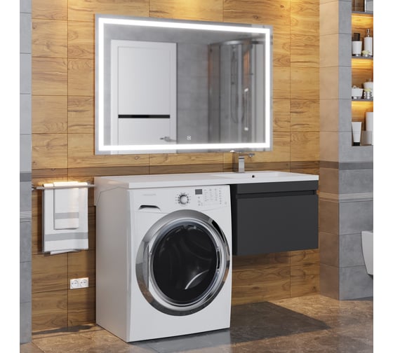 Тумба с раковиной под стиральную машину Uperwood Magenta 60/120 см, подвесная, черная, выдвижной ящик, правая 52930205155