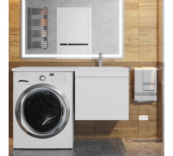 Тумба с раковиной под стиральную машину Uperwood Magenta 60/120 см, подвесная, белая, выдвижной ящик, правая 52930205153