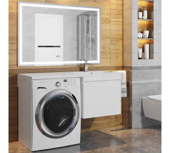 Тумба с раковиной под стиральную машину Uperwood Magenta 60/120 см, подвесная, белая, выдвижной ящик, правая 52930205153