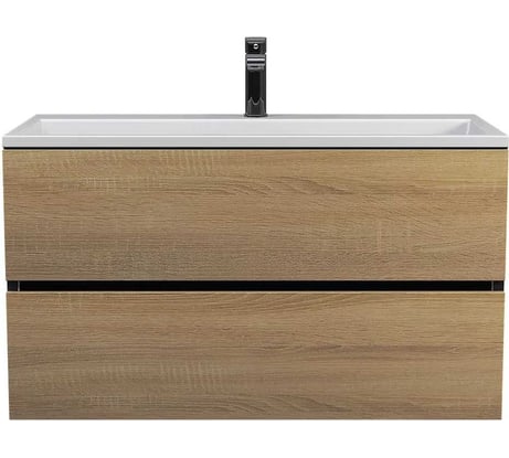 Тумба с раковиной для ванной Uperwood Barsa 90 см, раковина белая, подвесная тумба черная/дуб сонома 29830205649