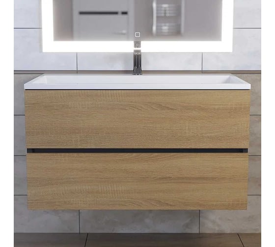 Тумба с раковиной для ванной Uperwood Barsa 90 см, раковина белая, подвесная тумба черная/дуб сонома 29830205649