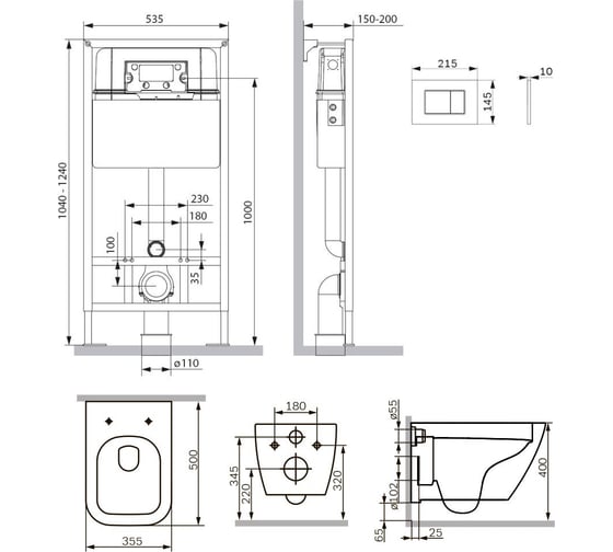 Инсталляция AM.PM ProC S с клавишей черная, с подвесным унитазом Spirit V2.0 Square IS70238.701701