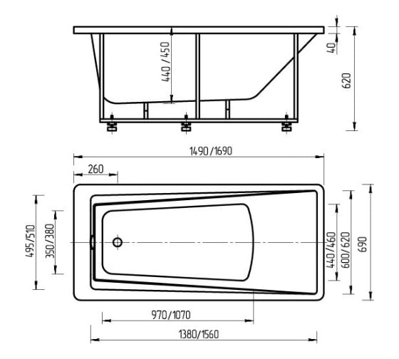 Ванна AQUATEK Либра-150 пустая, без фронтального экрана LIB150-0000037 00000000999