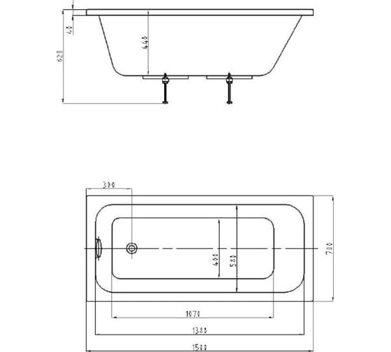 Прямоугольная ванна AQUATEK Мия 150, вклеенный каркас MIY150-0000011 00000053494