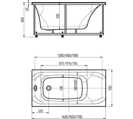 Прямоугольная ванна AQUATEK Альфа 140, вклеенный каркас ALF140-0000003 00000063164