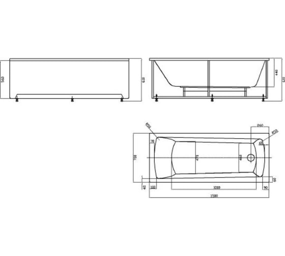 Ванна AQUATEK Либра NEW 150х70 см, пустая, без фронтального экрана LIB150N-0000008 00000067567