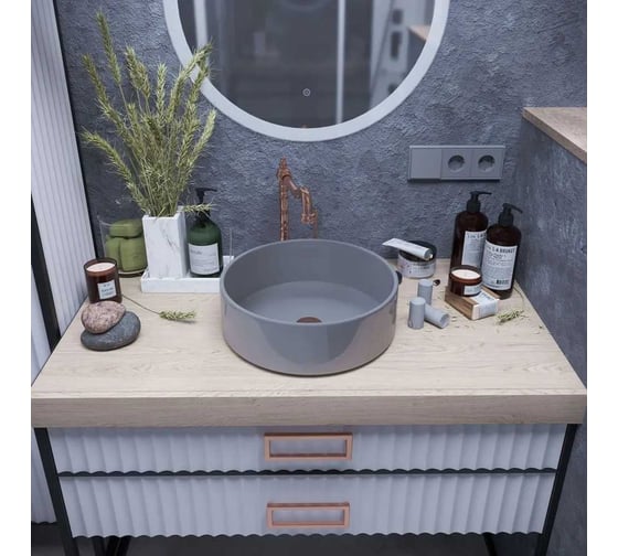 Накладная раковина MORVARID Delta Top Counter фарфор, серый глянец, 36 см 1365436g