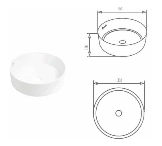 Накладная раковина MORVARID Delta Top Counter фарфор, серый глянец, 36 см 1365436g