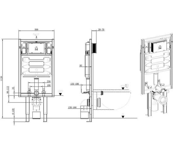Инсталляция для подвесного унитаза ALLEN BRAU PNEUMATIC PRO 2.0 патрубки, без кнопки смыва, 1100x95x500 мм 9.11103.20 (325595) 00325595