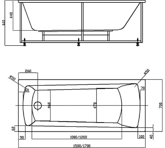Ванна AQUATEK Либра NEW 150х70, пустая, без фронтального экрана LIB150N-0000005 00000065109