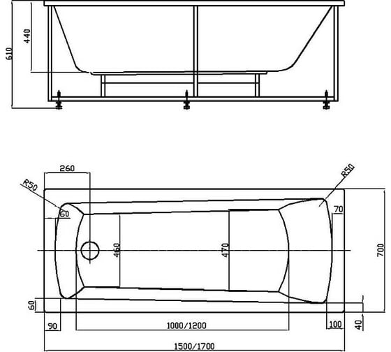 Ванна AQUATEK Либра NEW 170х70, пустая, без фронтального экрана LIB170N-0000005 00000064762