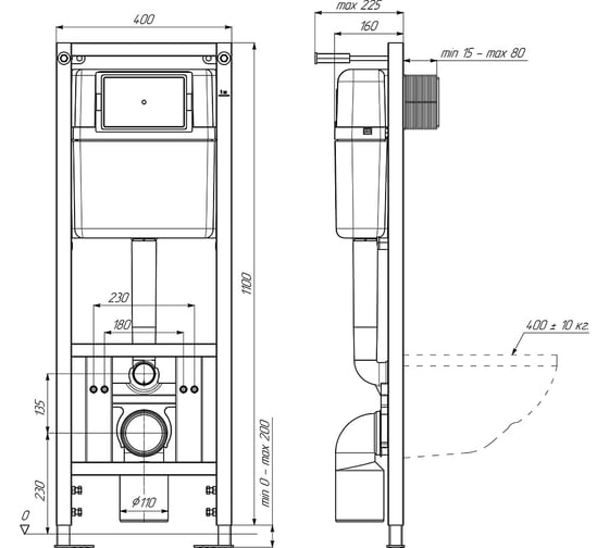 Инсталляция АНИ Пласт WC1010 в наборе с унитазом  "BEST" SANITA LUXE, с сидением WN4140