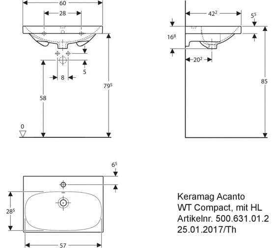 Раковина Geberit Acanto Compact 60x42см 500.631.01.2 00000071506