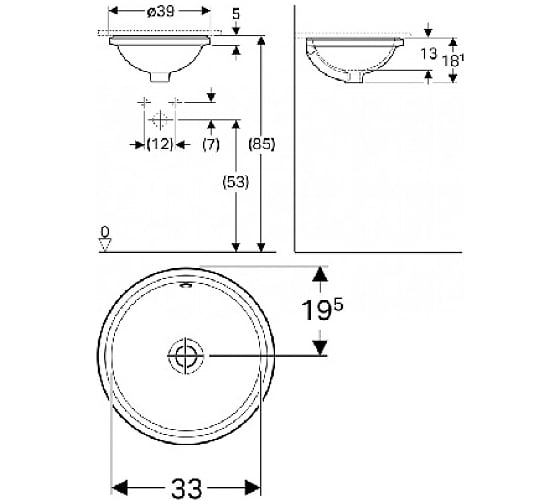 Раковина Geberit VariForm с установкой под столешницу, круглая 500.744.01.2 00000070935