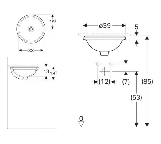 Раковина Geberit VariForm с установкой под столешницу, круглая 500.746.01.2 00000070311