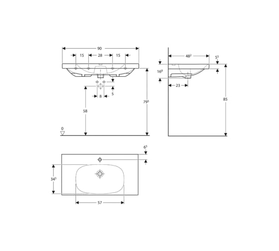 Раковина Geberit Acanto с отверстием, с переливом, 90x48см 500.623.01.2 00000058418